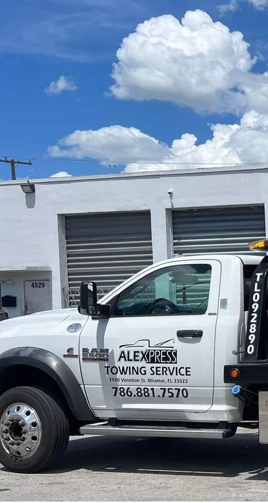 Alexpress flatbed tow truck at our Sunrise dispatch base